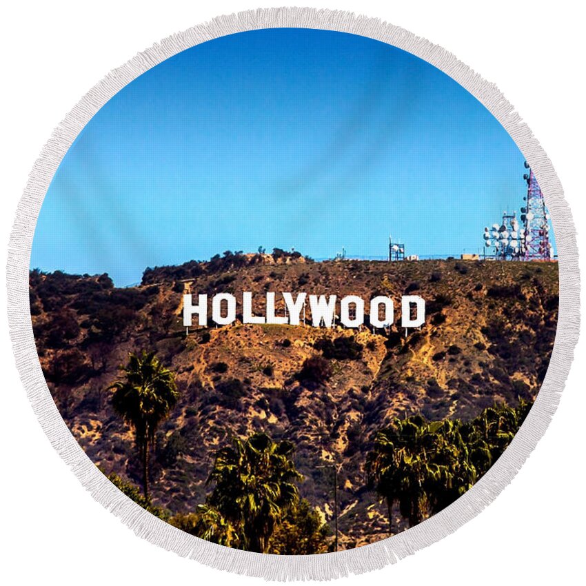 Hollywood Sign Round Beach Towel featuring the photograph Hollywood Sign by Az Jackson