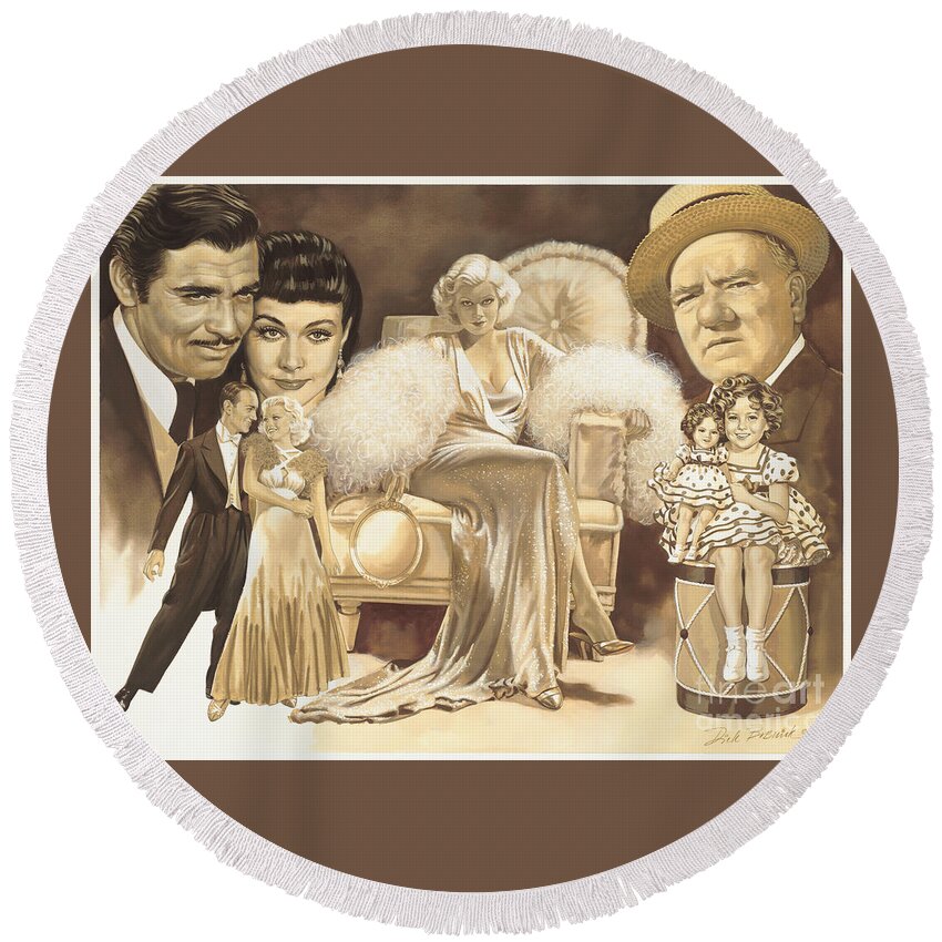 Portrait Round Beach Towel featuring the painting Hollywoods Golden Era by Dick Bobnick