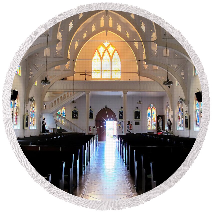 Church Round Beach Towel featuring the photograph Holy Rosary 10 by Dawn Eshelman