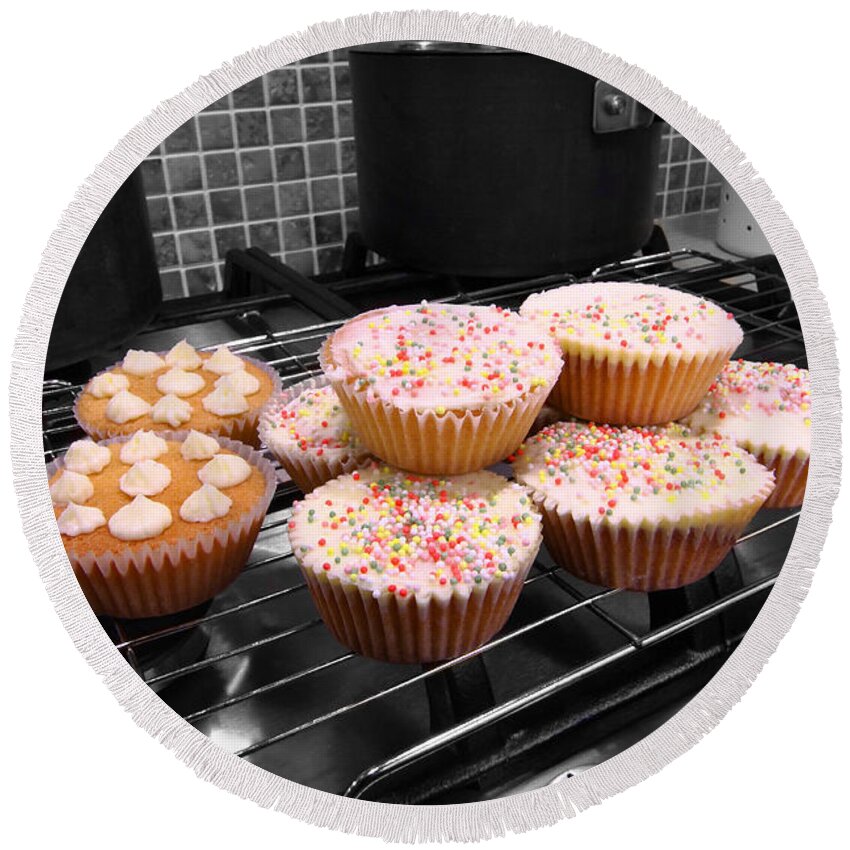 Hob Round Beach Towel featuring the photograph Home made cakes on the oven by Simon Bratt