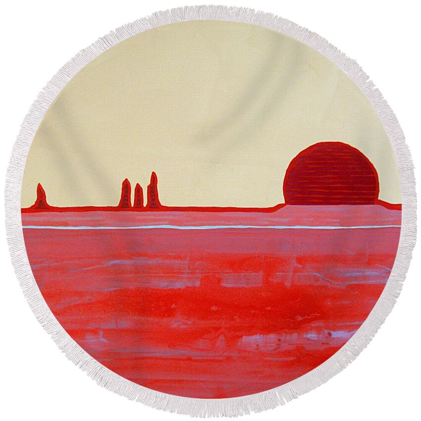 Painting Round Beach Towel featuring the painting Hoodoo Sunrise original painting by Sol Luckman
