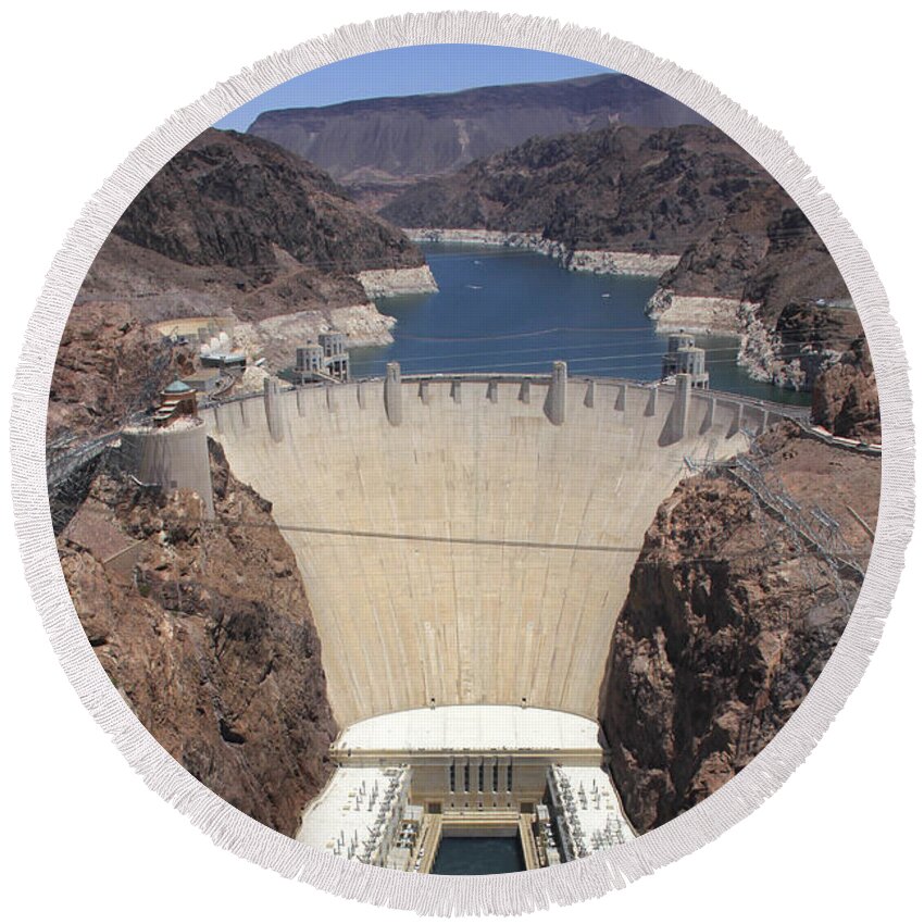 Hoover Dam Round Beach Towel featuring the photograph Hoover Dam by Mike McGlothlen