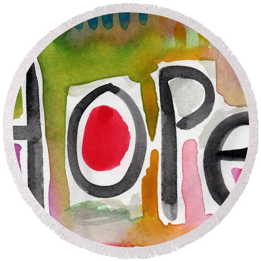 Hope Round Beach Towel featuring the painting Hope- colorful abstract painting by Linda Woods