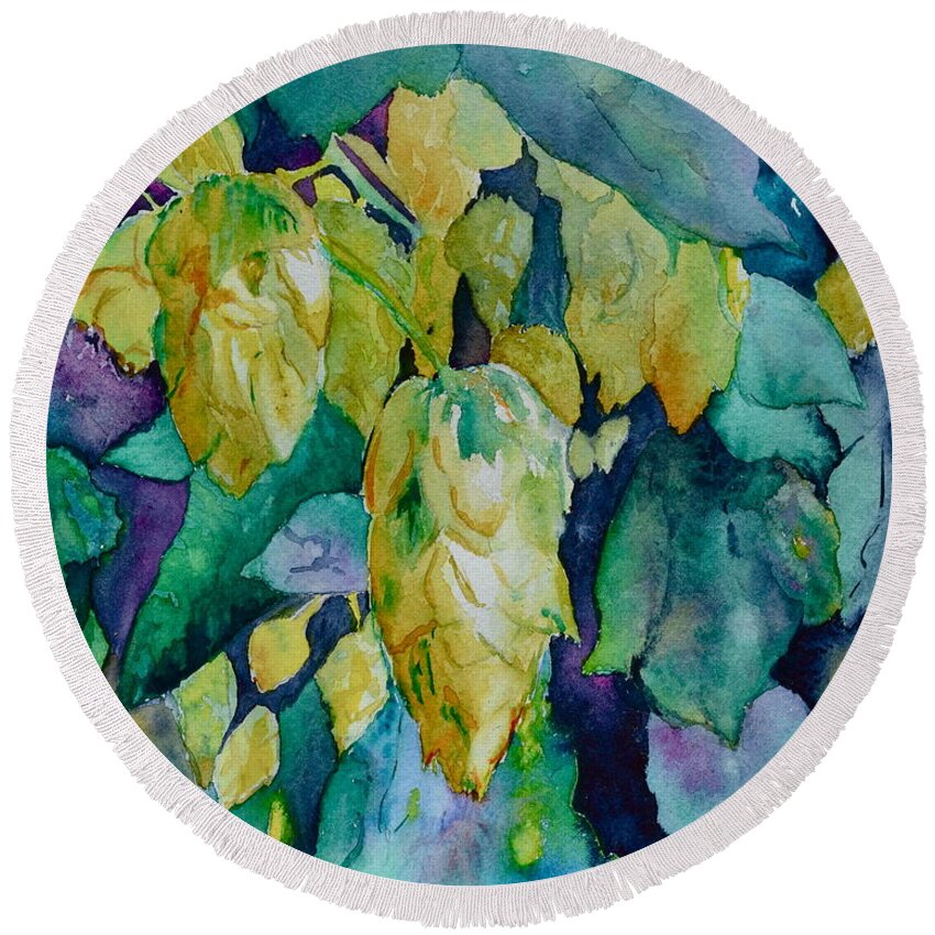 Hops Round Beach Towel featuring the painting Hops by Beverley Harper Tinsley