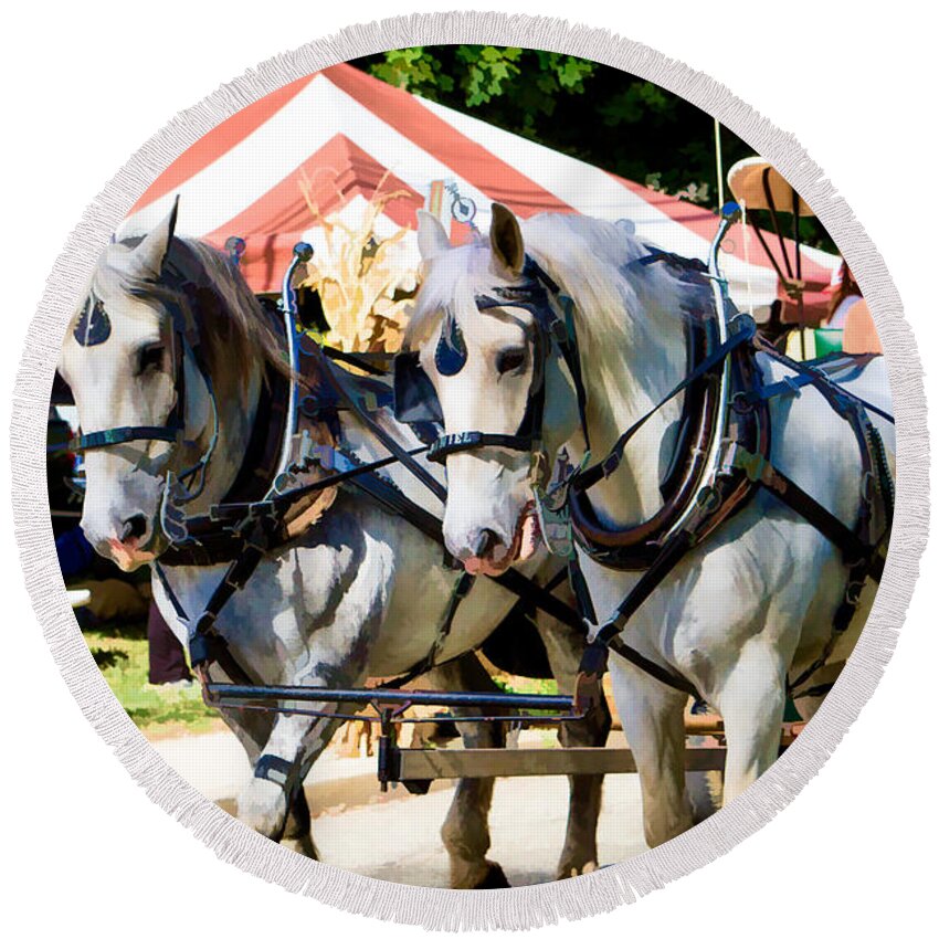  Round Beach Towel featuring the photograph Horse Drawn Carriage by Eleanor Abramson