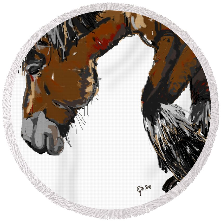 Big Horse Round Beach Towel featuring the painting horse - Guus by Go Van Kampen