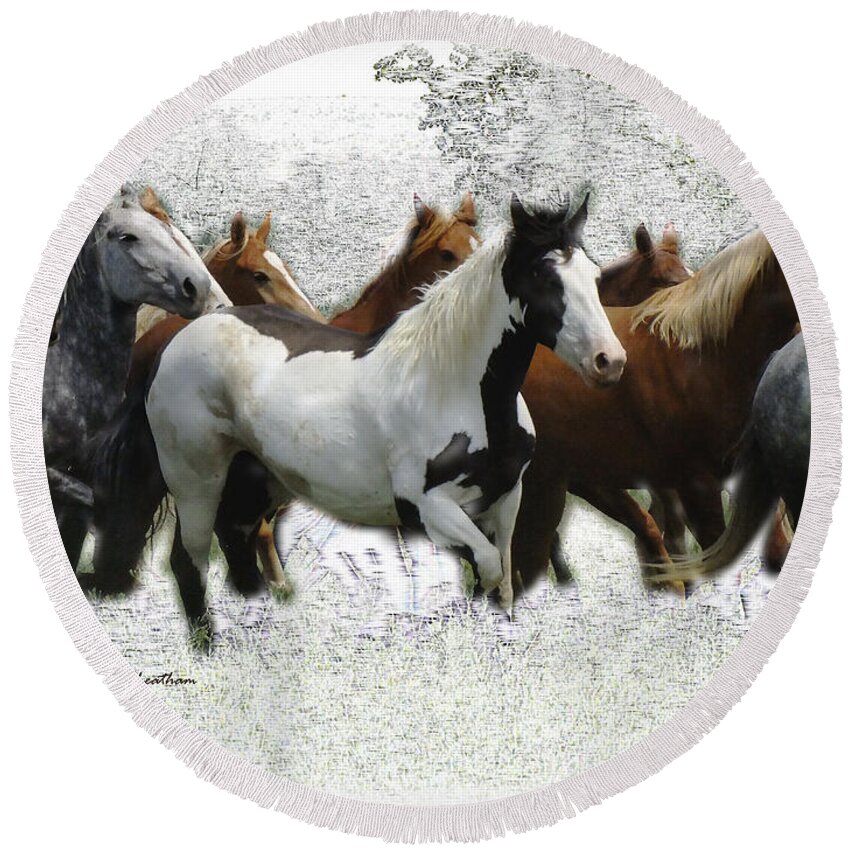 Horses Round Beach Towel featuring the photograph Horse Herd #3 by Kae Cheatham