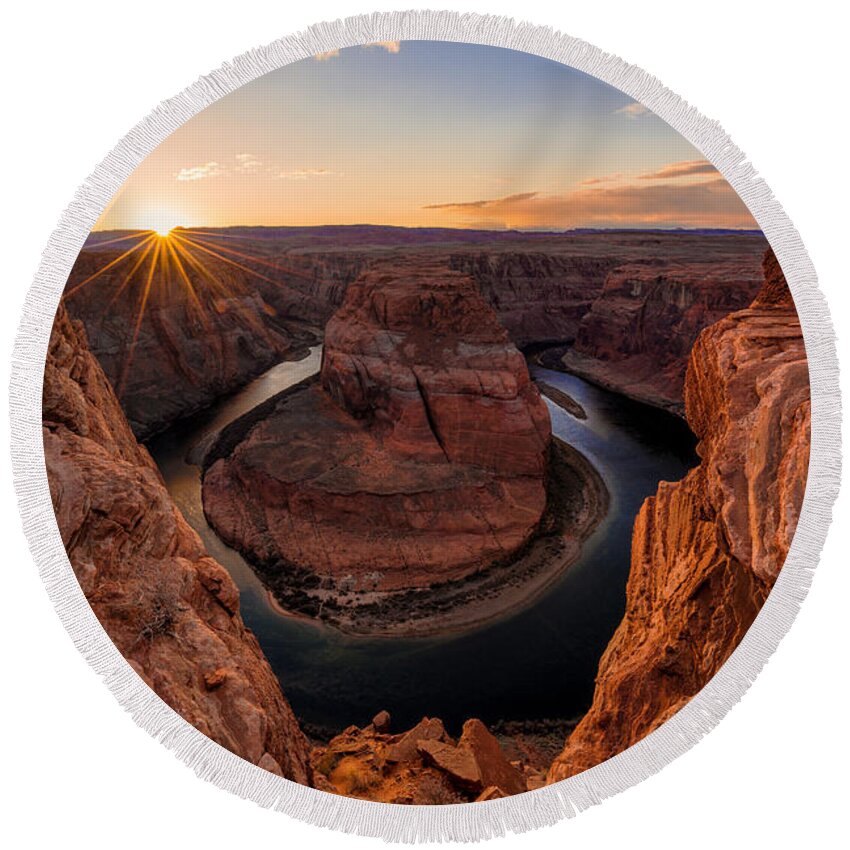 Horseshoe Bend Round Beach Towel featuring the photograph Horseshoe Bend by Chad Dutson