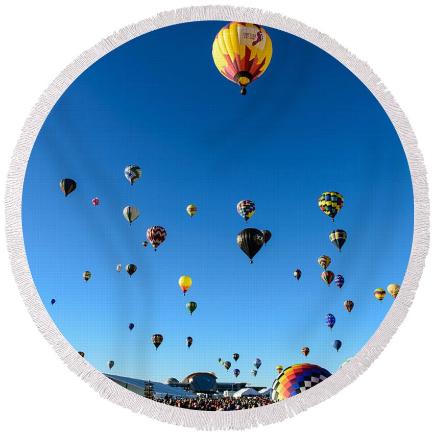 New Mexico Round Beach Towel featuring the photograph Hot Air Balloons by John Johnson