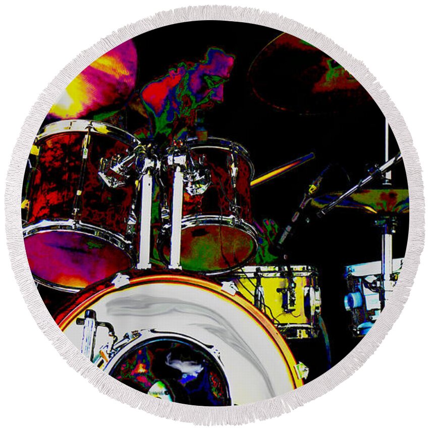 Drum Set And Drummer Round Beach Towel featuring the photograph Hot Licks Drummer by Kae Cheatham