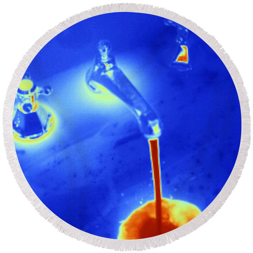 Bathroom Round Beach Towel featuring the photograph Hot Water From A Faucet, Thermogram by GIPhotoStock