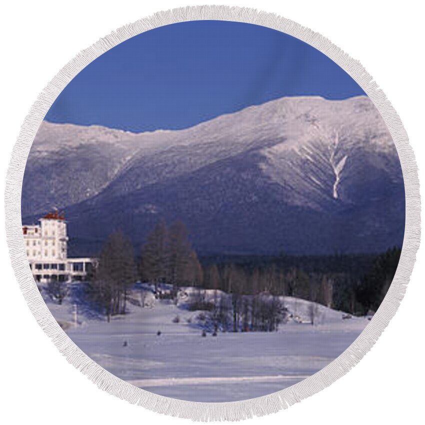 Photography Round Beach Towel featuring the photograph Hotel Near Snow Covered Mountains, Mt by Panoramic Images