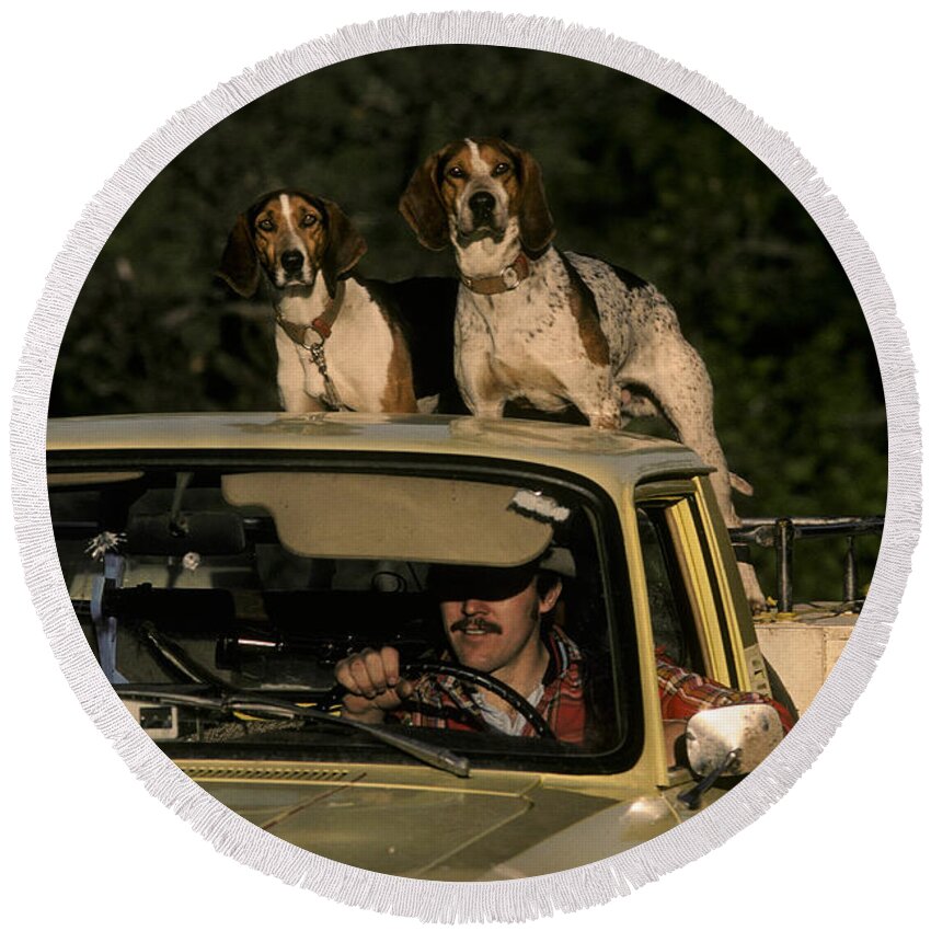 Animal Round Beach Towel featuring the photograph Hounds by Ron Sanford