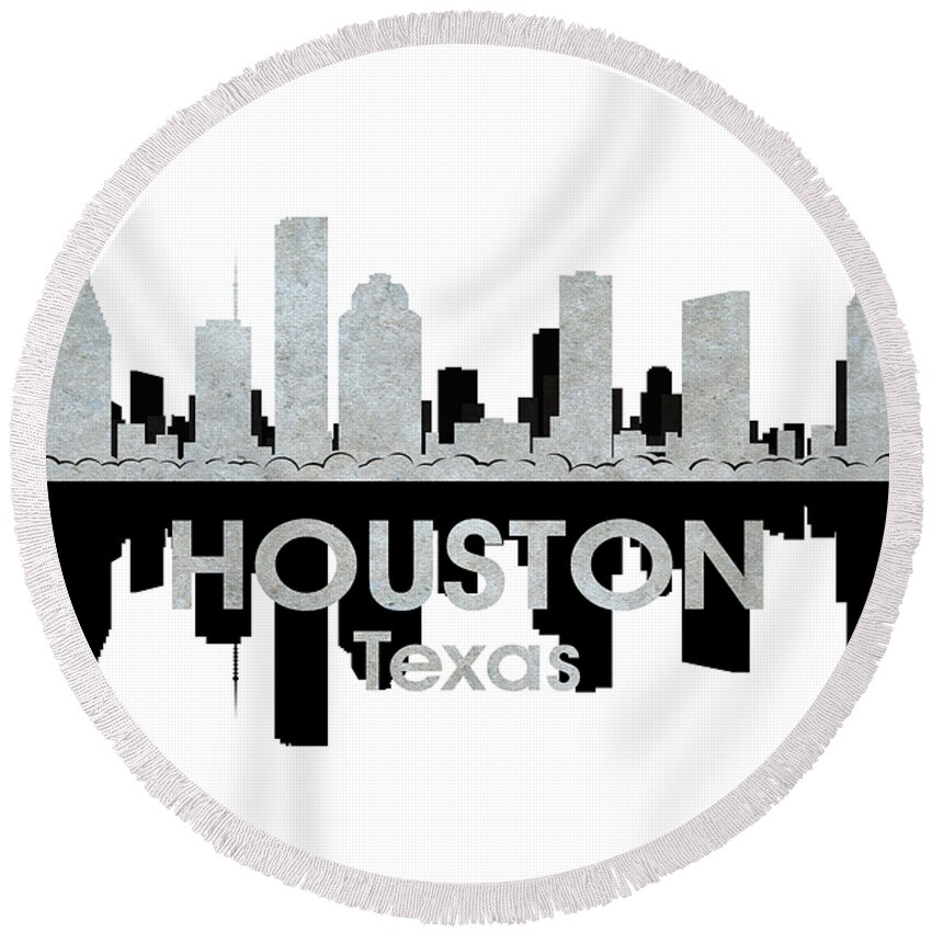 Houston Round Beach Towel featuring the mixed media Houston TX 4 by Angelina Tamez
