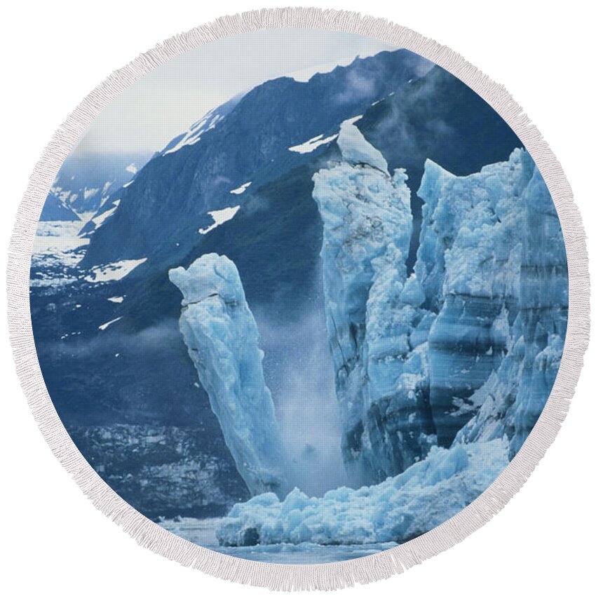 Glacier Round Beach Towel featuring the photograph Hubbard Glacier, Calving by Mark Newman