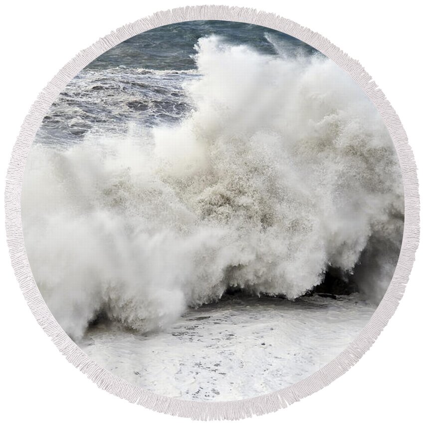 Agitated Round Beach Towel featuring the photograph Huge wave by Antonio Scarpi