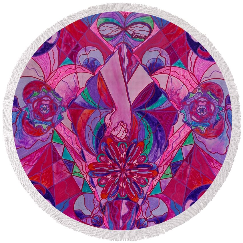 Vibration Round Beach Towel featuring the painting Human Intimacy by Teal Eye Print Store