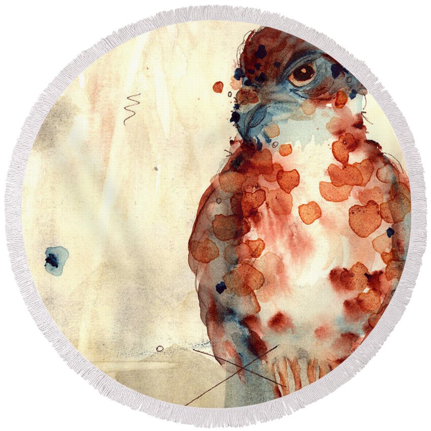 Watercolor Round Beach Towel featuring the painting Hunter by Dawn Derman