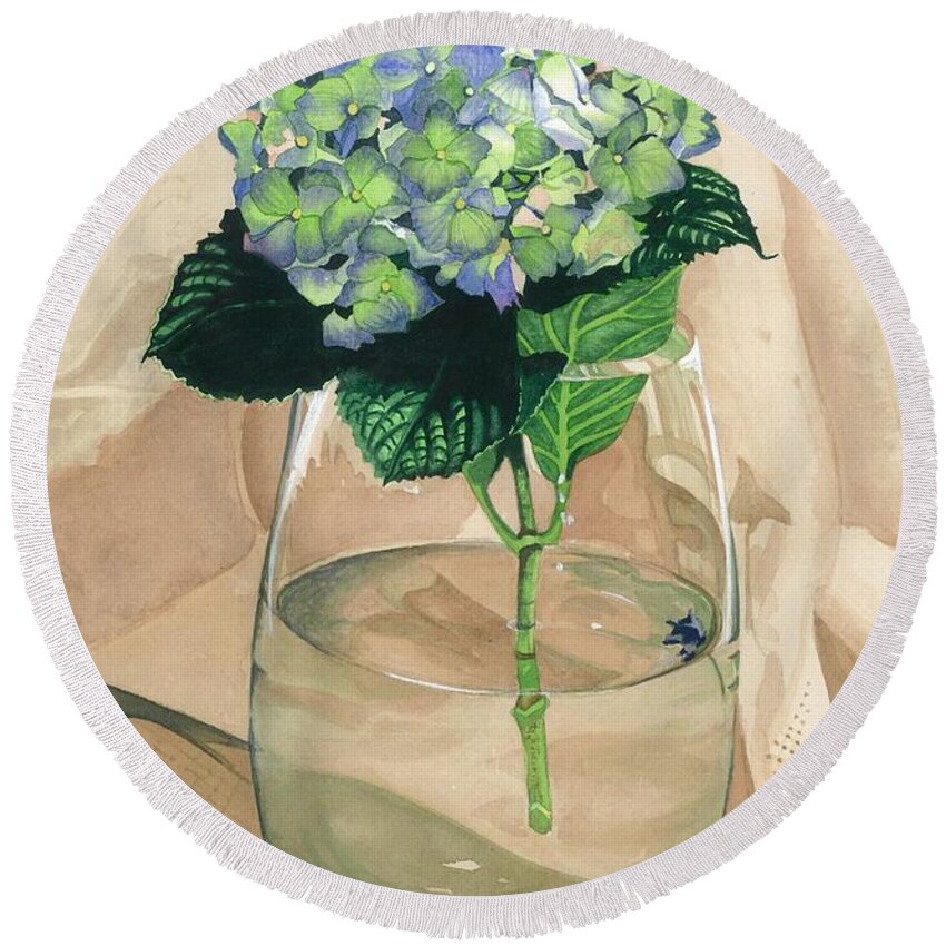 Flower Round Beach Towel featuring the painting Hydrangea Blossom by Barbara Jewell