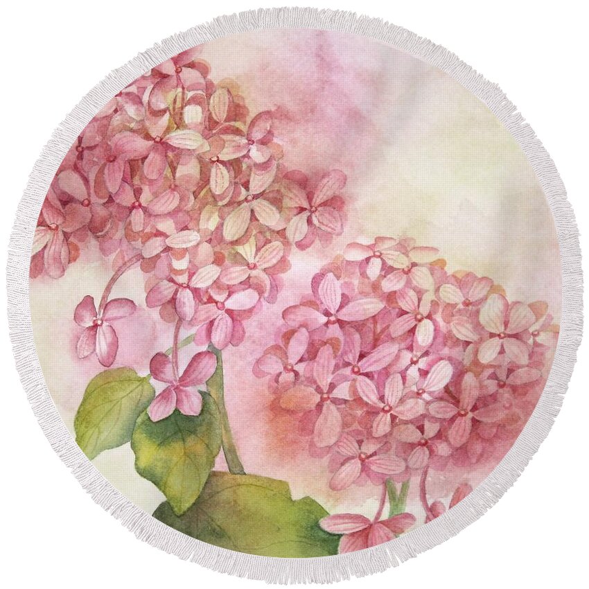 Hydrangea Round Beach Towel featuring the painting Hydrangea by Heather Gallup