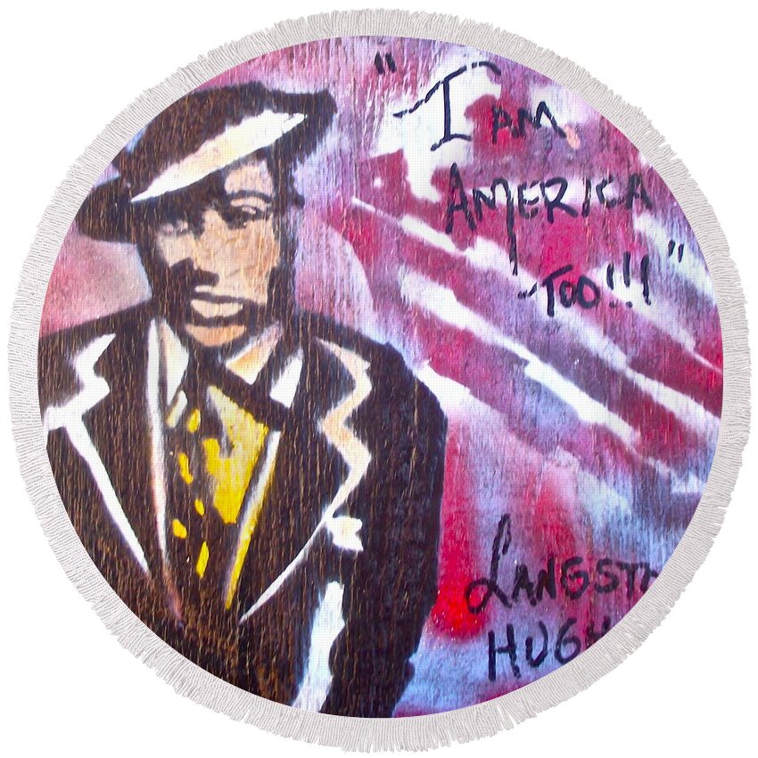 Langston Hughes Round Beach Towel featuring the painting I Am America Too by Tony B Conscious