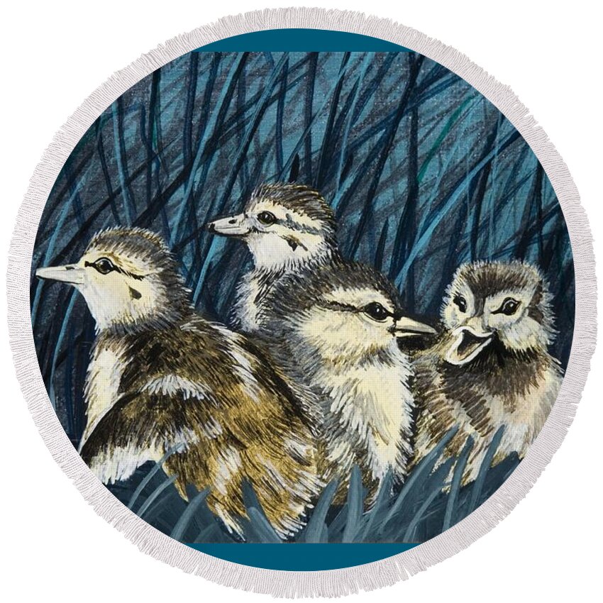 Baby Ducks Round Beach Towel featuring the painting Spring is Right Around the Corner by Jennifer Lake