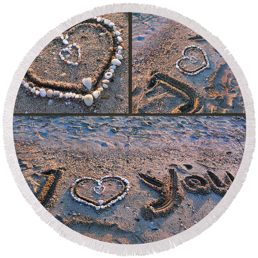 I Love You Round Beach Towel featuring the photograph I love you - hearts for Valentine's Day by Daliana Pacuraru