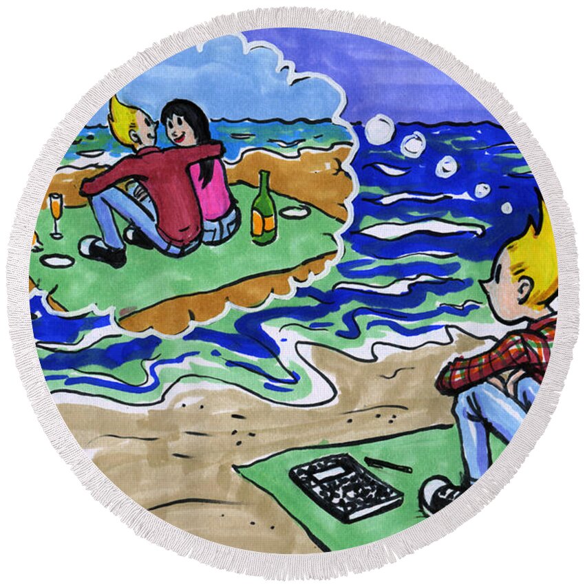 Cartoon Round Beach Towel featuring the drawing I Still Miss Someone by John Ashton Golden