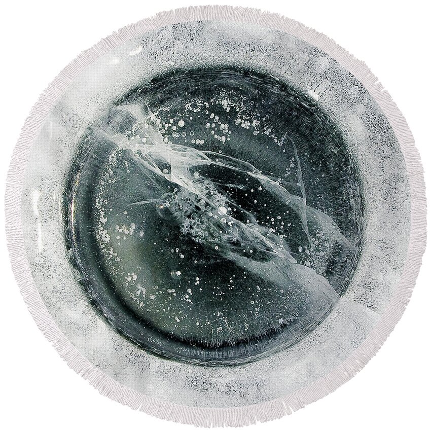 Ice Round Beach Towel featuring the photograph Ice Fishing Hole 8 by Steven Ralser