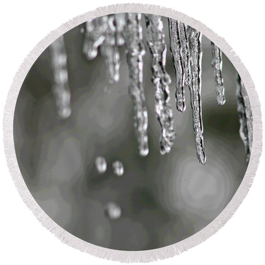  Round Beach Towel featuring the photograph Icicles by Matalyn Gardner
