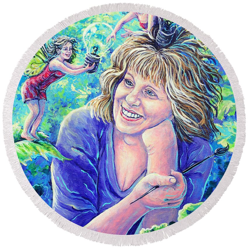 Portrait Self Portrait Round Beach Towel featuring the painting Idealistic Inspiration by Gail Butler