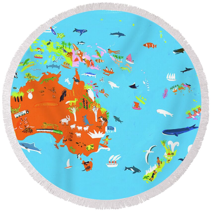 Abundance Round Beach Towel featuring the photograph Illustrated Map Of Australasian by Ikon Ikon Images