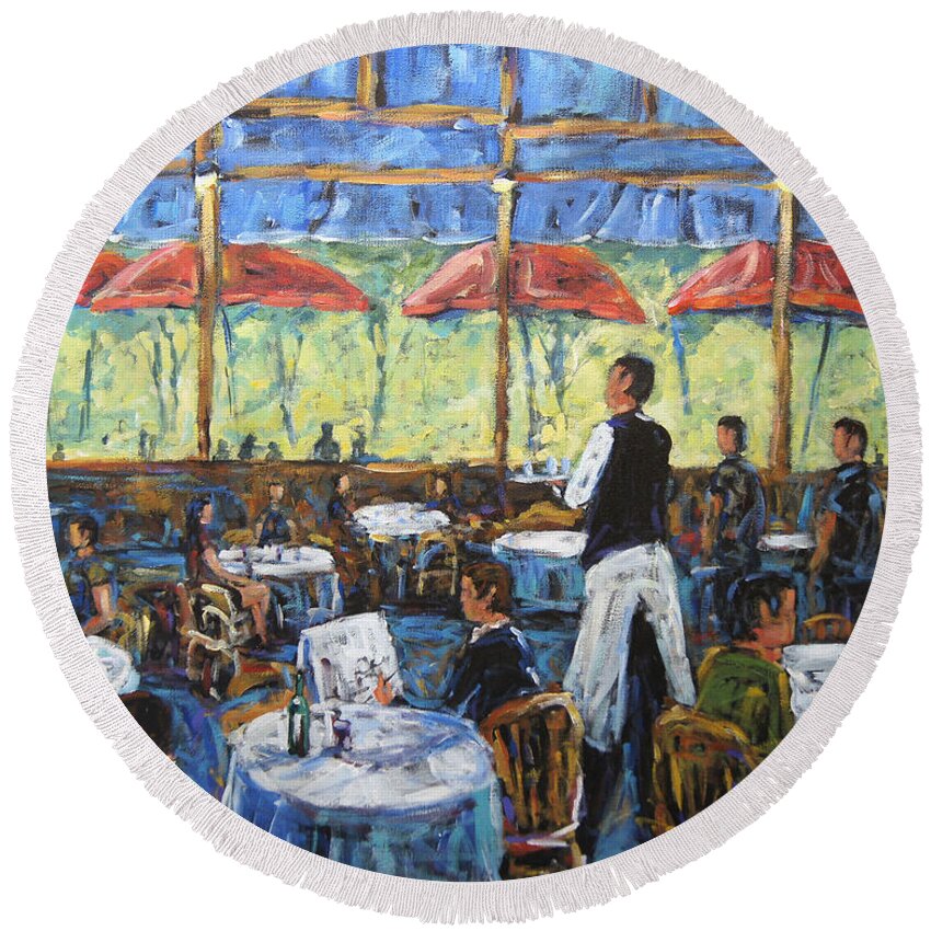 Impresionist Cafe By Prankearts Round Beach Towel featuring the painting Impresionnist Cafe by Prankearts by Richard T Pranke
