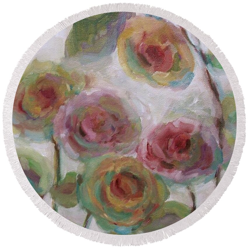 Impressionist Floral Round Beach Towel featuring the painting Impressionist Flowers by Mary Wolf