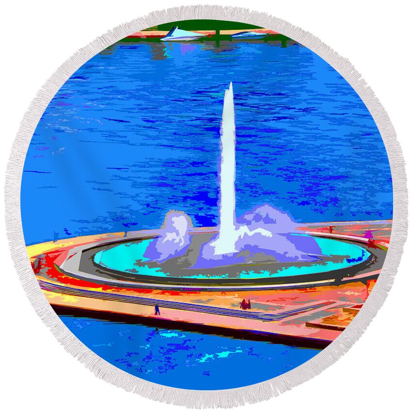 Pittsburgh Round Beach Towel featuring the photograph Impressionist Point Fountain by C H Apperson