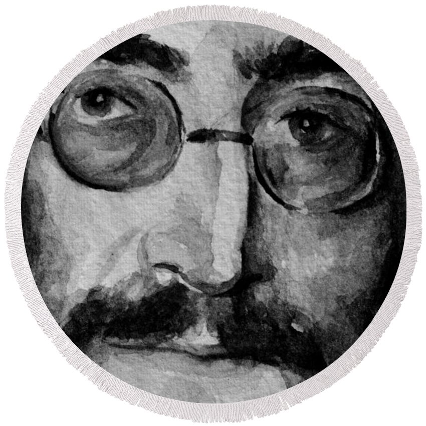 John Lennon Round Beach Towel featuring the painting In Memoriam by Laur Iduc