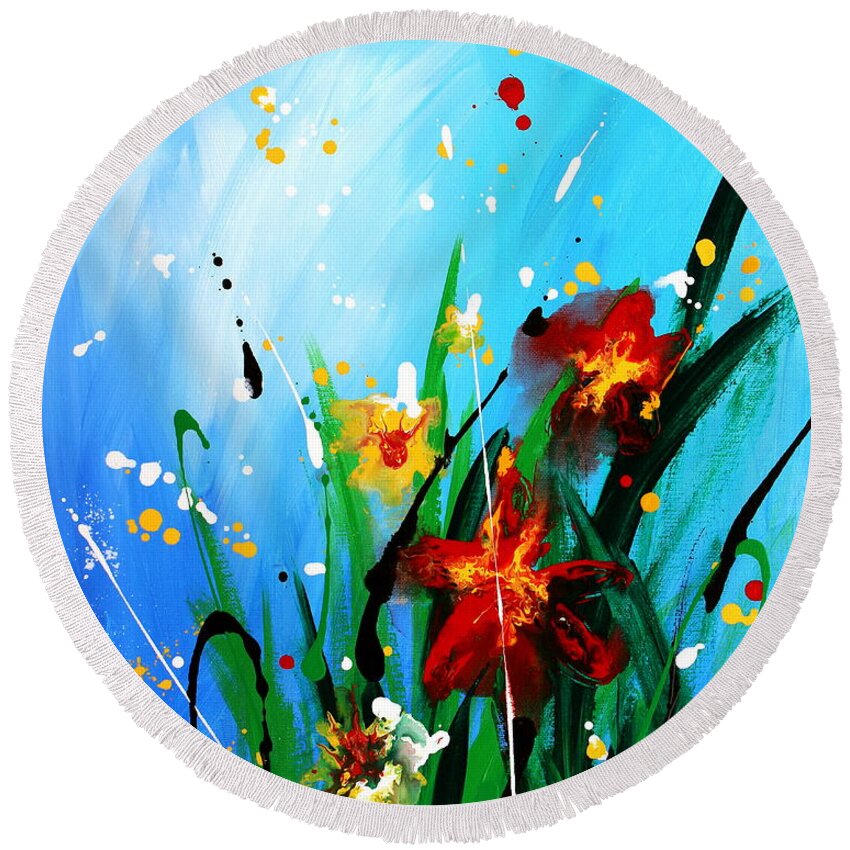 In The Garden Round Beach Towel featuring the painting In the Garden by Kume Bryant
