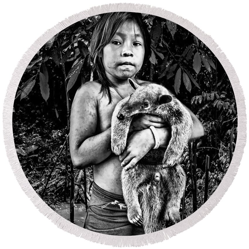 Amazon Round Beach Towel featuring the photograph Girl with Oso Dormilon by Maria Coulson