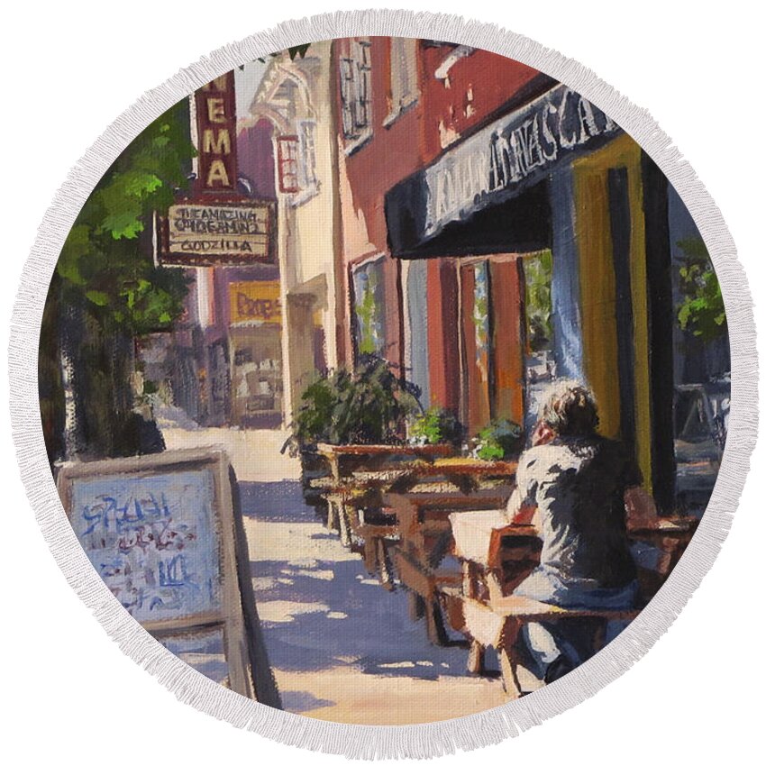 City Round Beach Towel featuring the painting In the Morning Sun by Karen Ilari