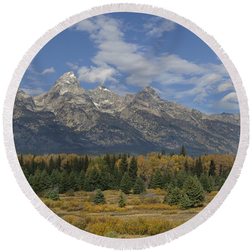 Hdr Round Beach Towel featuring the photograph In The Shadow of the Tetons by Sandra Bronstein