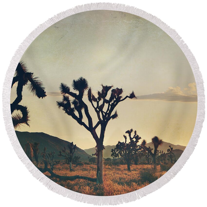 Joshua Tree National Park Round Beach Towel featuring the photograph In Your Arms as the Sun Goes Down by Laurie Search