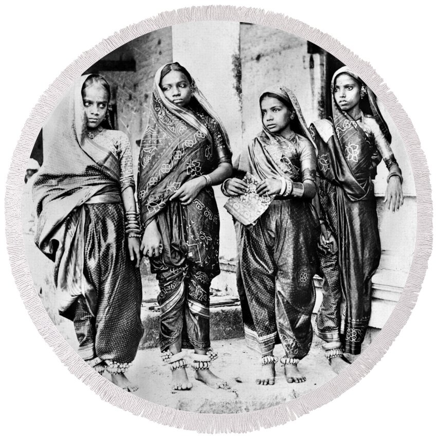 1922 Round Beach Towel featuring the painting India Girls, C1922 by Granger