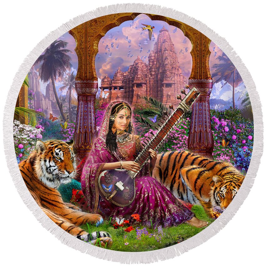 Adult Round Beach Towel featuring the digital art Indian Harmony by MGL Meiklejohn Graphics Licensing