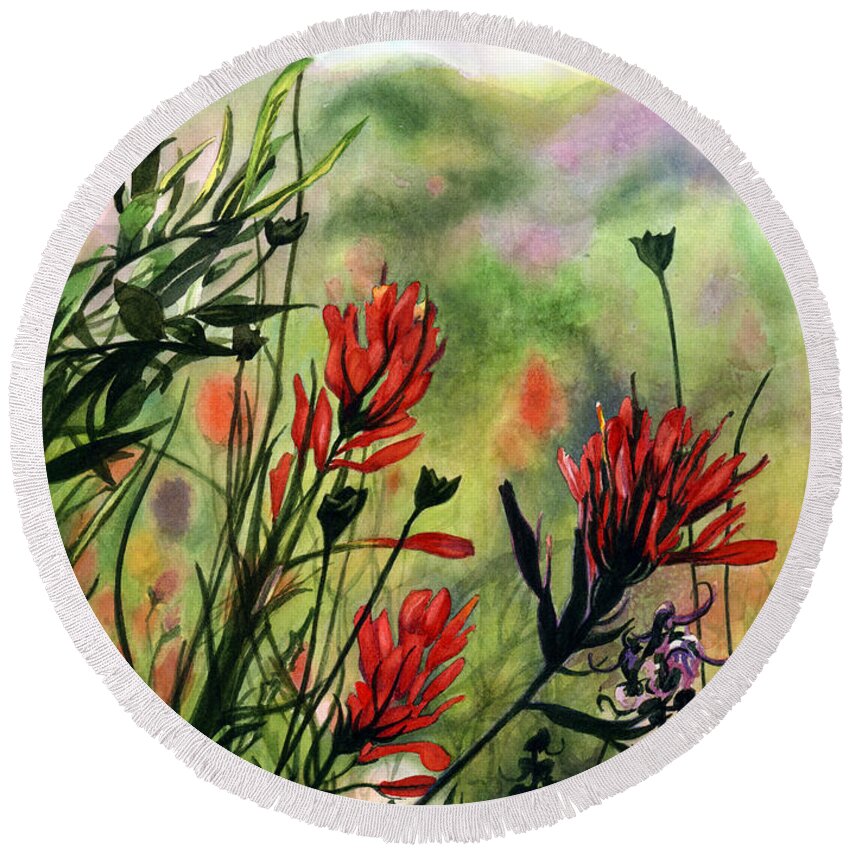 Flowers Round Beach Towel featuring the painting Indian Paint Brush by Barbara Jewell