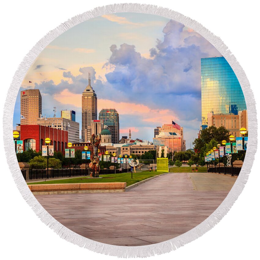 America Round Beach Towel featuring the photograph Indianapolis skyline by Alexey Stiop