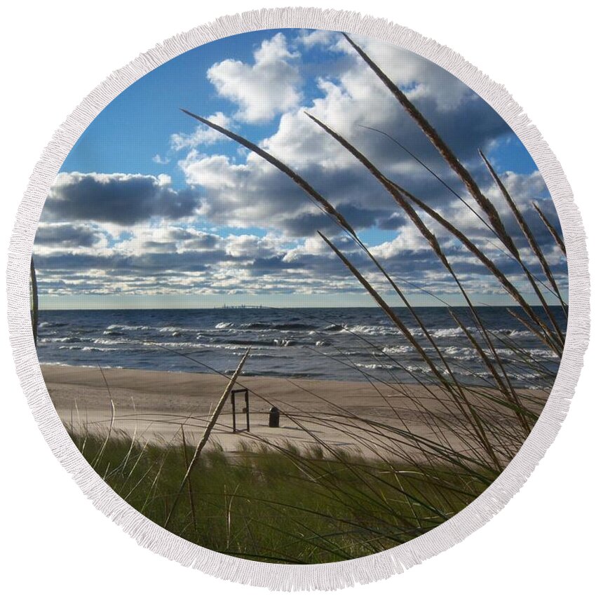 Beach Round Beach Towel featuring the photograph Indiana Dunes' Lake Michigan by Pamela Clements