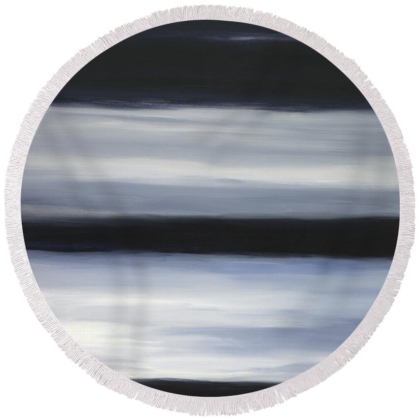 Abstract Round Beach Towel featuring the painting Indigo Blur I by Tamara Nelson