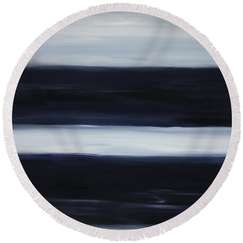 Abstract Round Beach Towel featuring the painting Indigo Blur II by Tamara Nelson