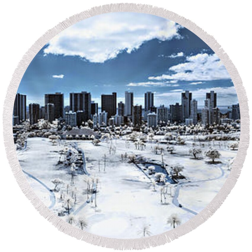 Infrared Photography Round Beach Towel featuring the photograph Infrared Honolulu by Jason Chu