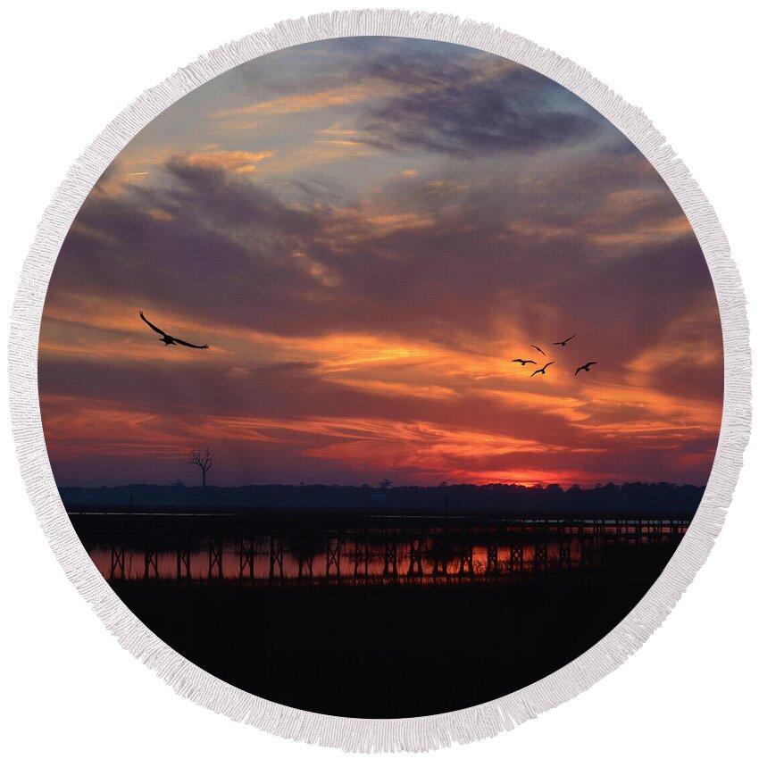Throw Pillows Round Beach Towel featuring the photograph Inlet Sunset Throw Pillow by Kathy Baccari